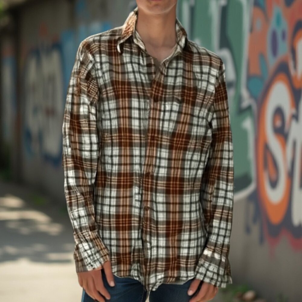 Vintage-Style Plaid Flannel - American Eagle - Oversized XS Gorpcore